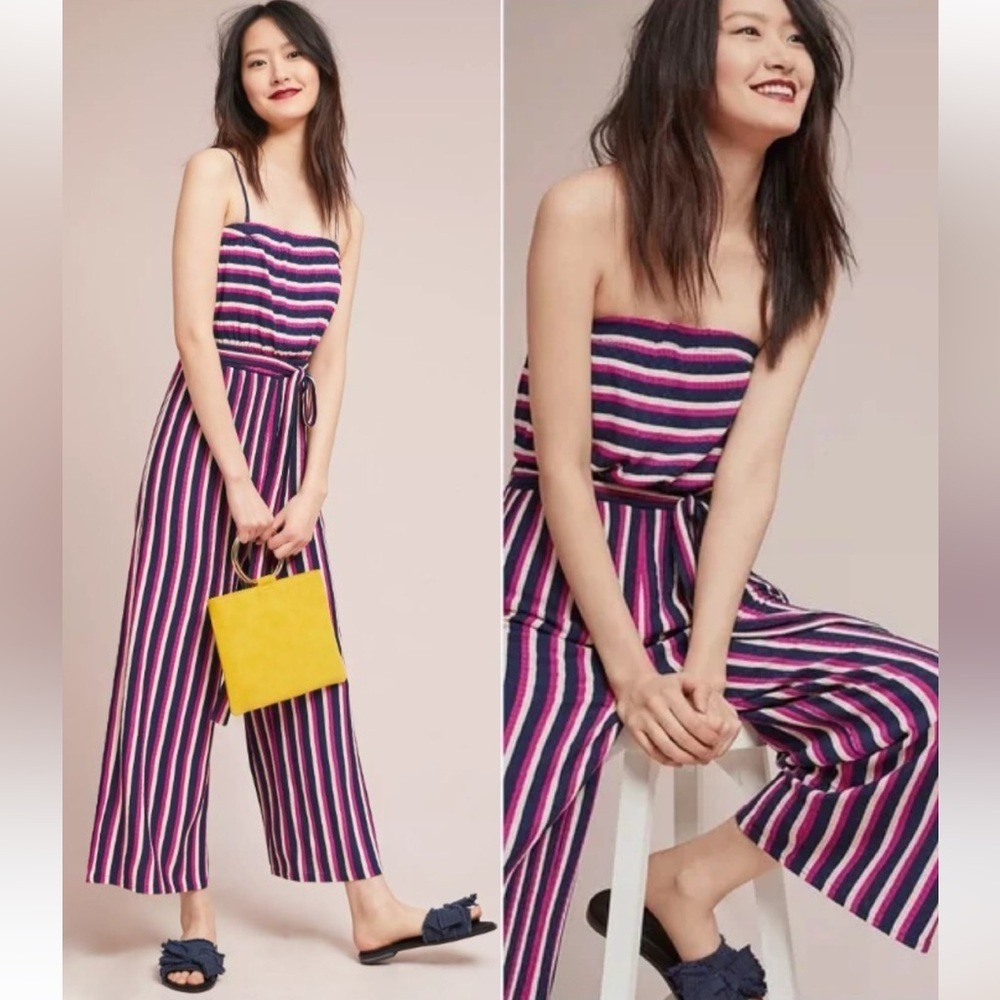 Maeve by Anthropologie Strapless Daydream Striped Jumpsuit